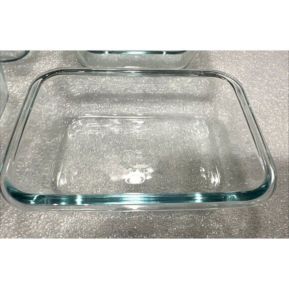 Set Lot of 5 Pyrex Clear Blue Tint Baking Dishes 3 Different Sizes Made In USA - Picture 5 of 10
